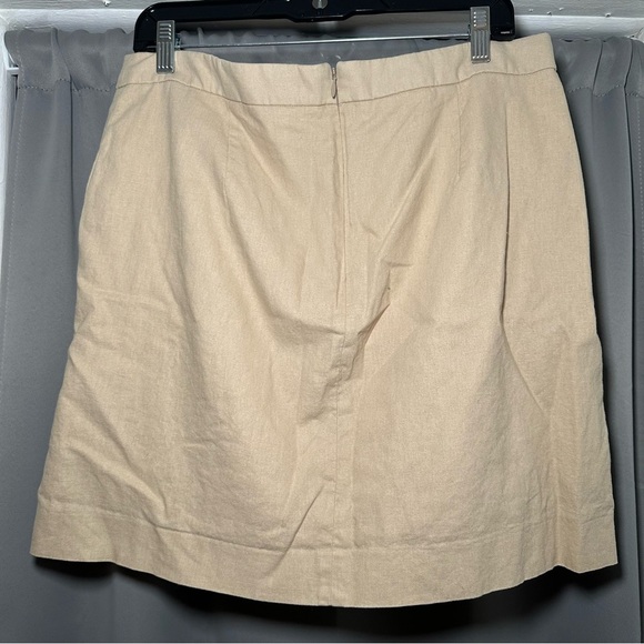 J. Crew Tan Button-Down Light Academia Flared Linen Blend Mini Skirt Size 12 - Picture 6 of 13